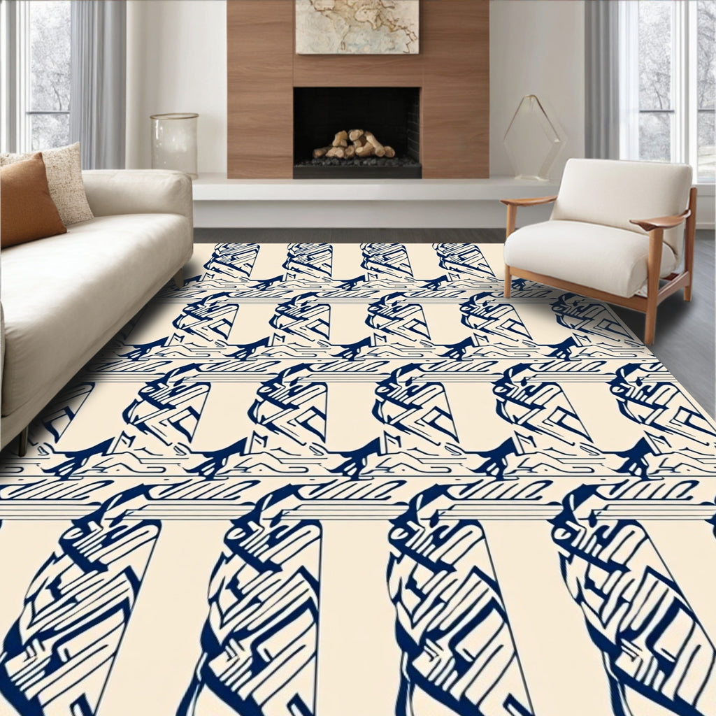Navy Cream Abstract Column Repeat Rug