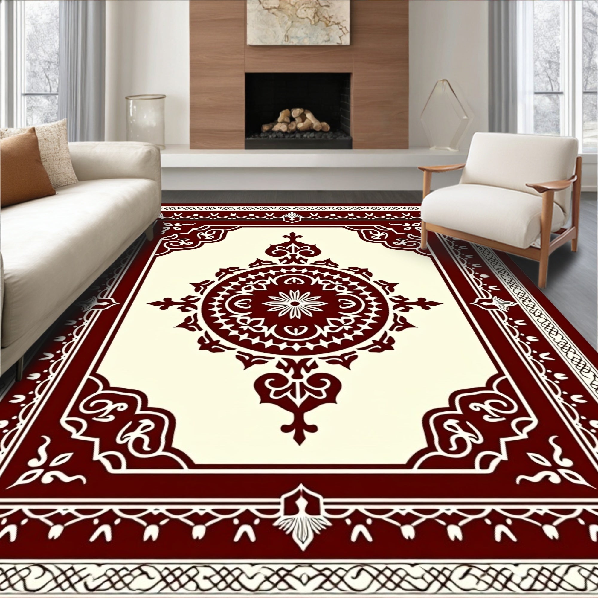 Crimson Medallion Bordered Rug