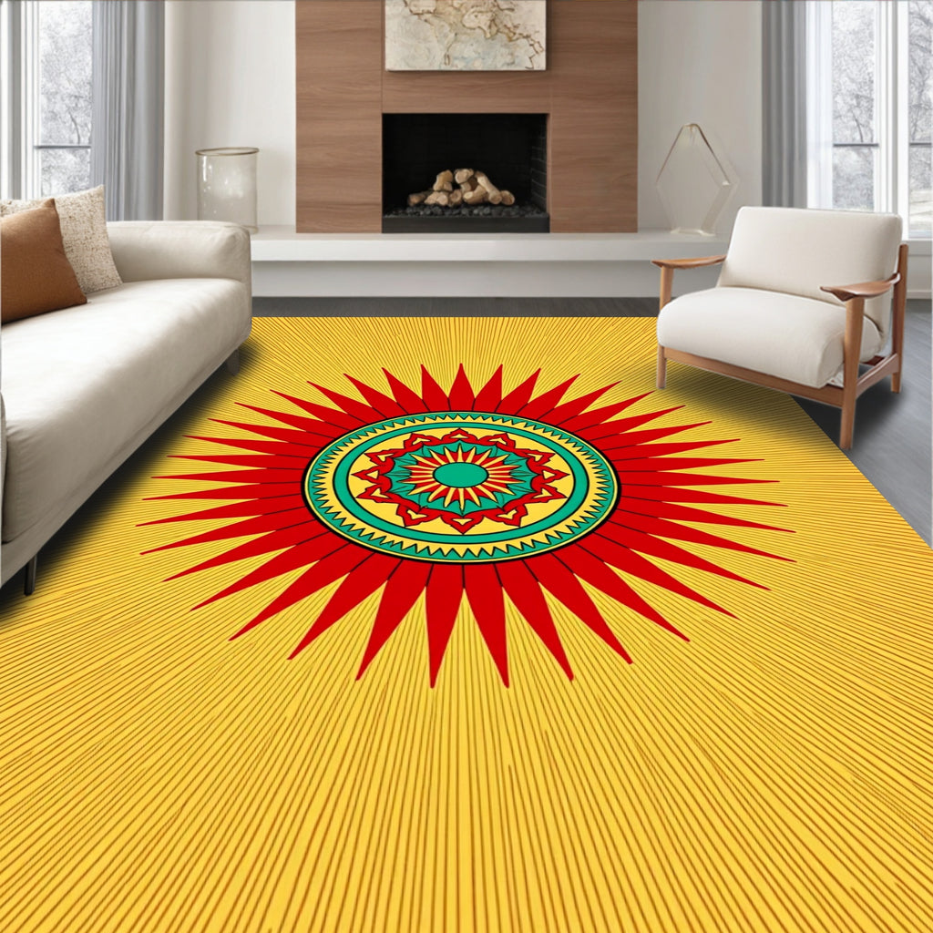 Radiant Sunburst Red Teal Mandala Rug