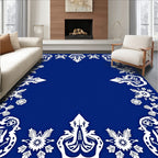 Royal Blue White Ornate Medallion Border Rug