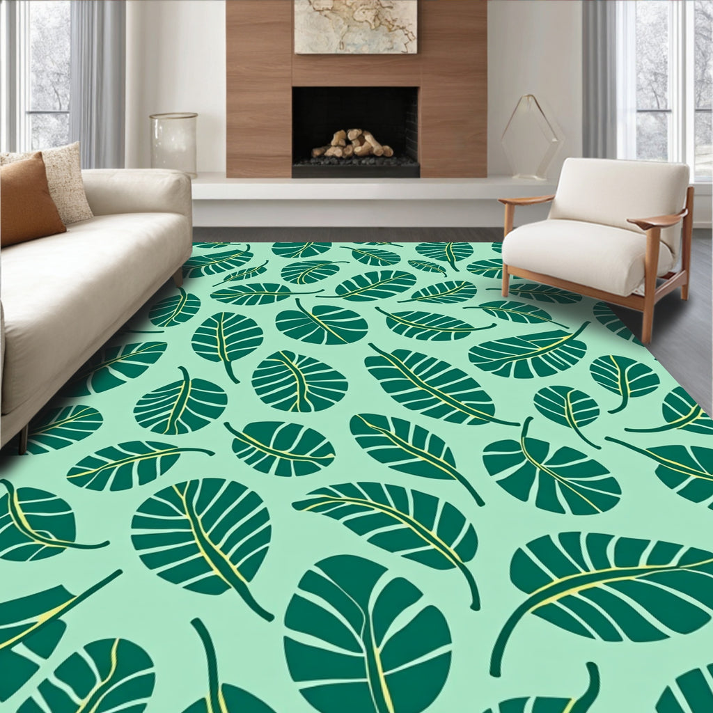 Tropical Green Leafy Meadow Rug