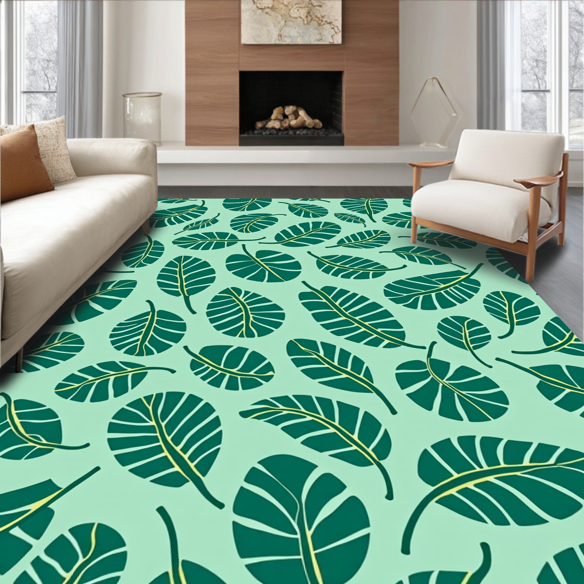 Tropical Green Leafy Meadow Rug