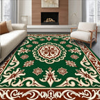 Deep Emerald Scroll Border Bloom Rug