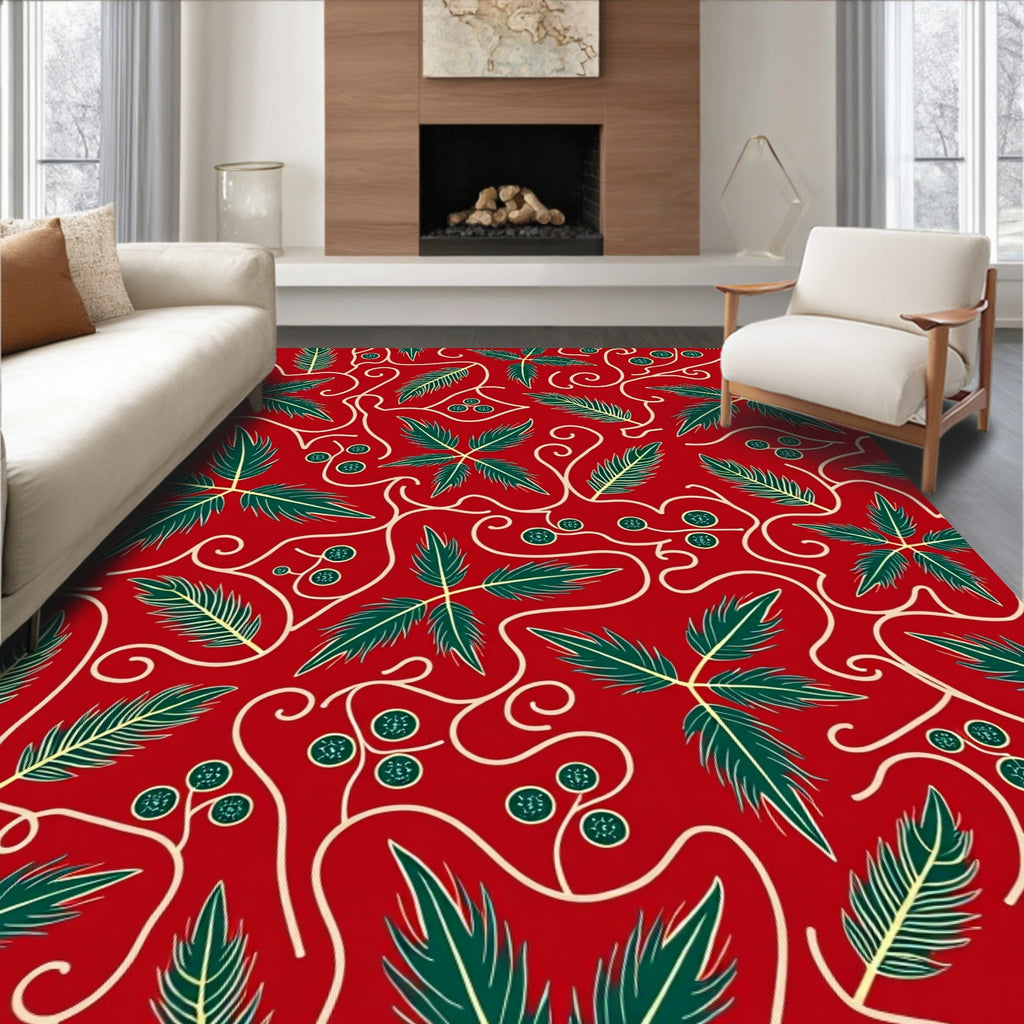 Crimson Red Poinsettia Vine Whimsical Rug