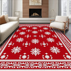 Festive Red White Snowflake Border Rug