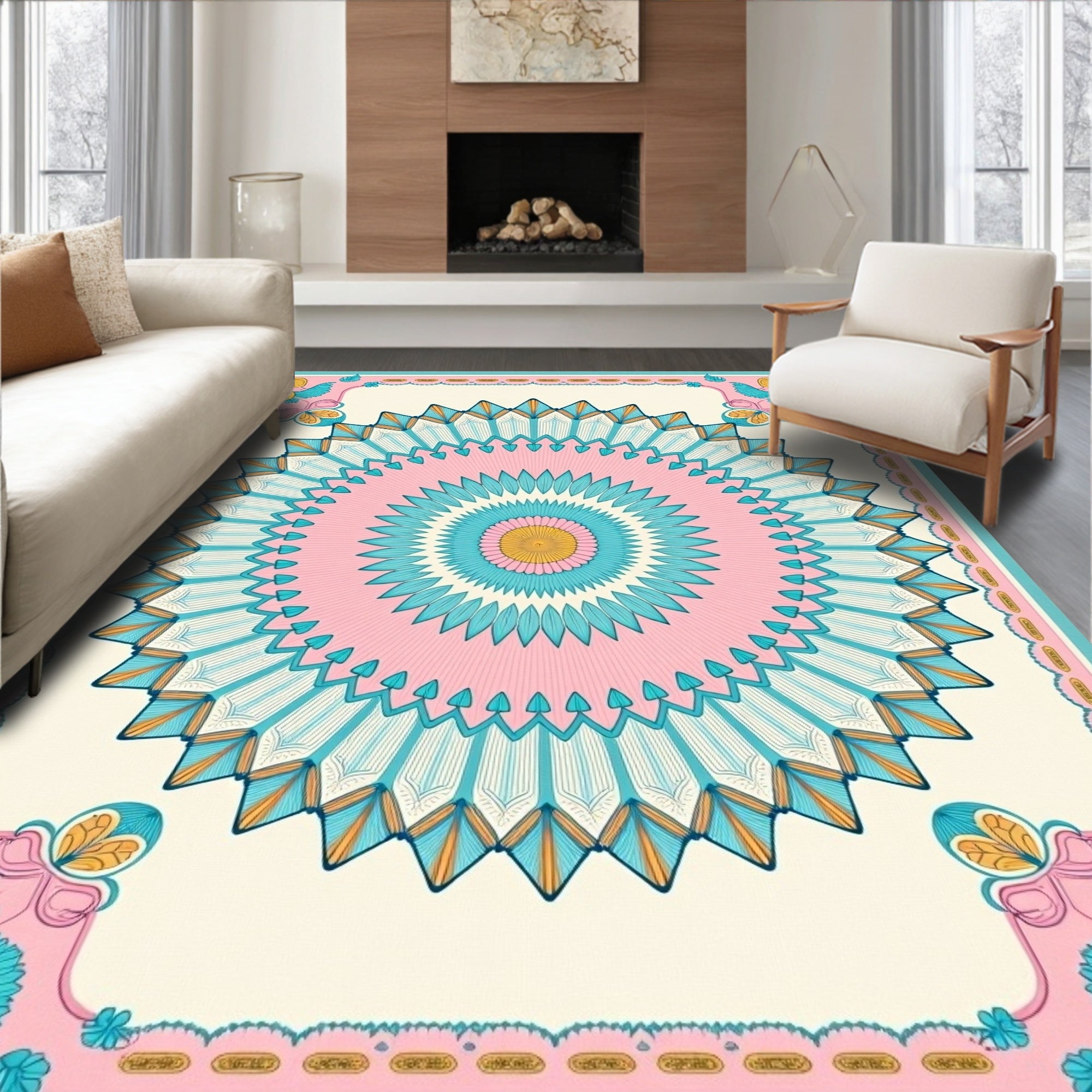 Radiant Blossom Medallion Cream Rug