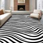Black White Fluid Line Art Rug
