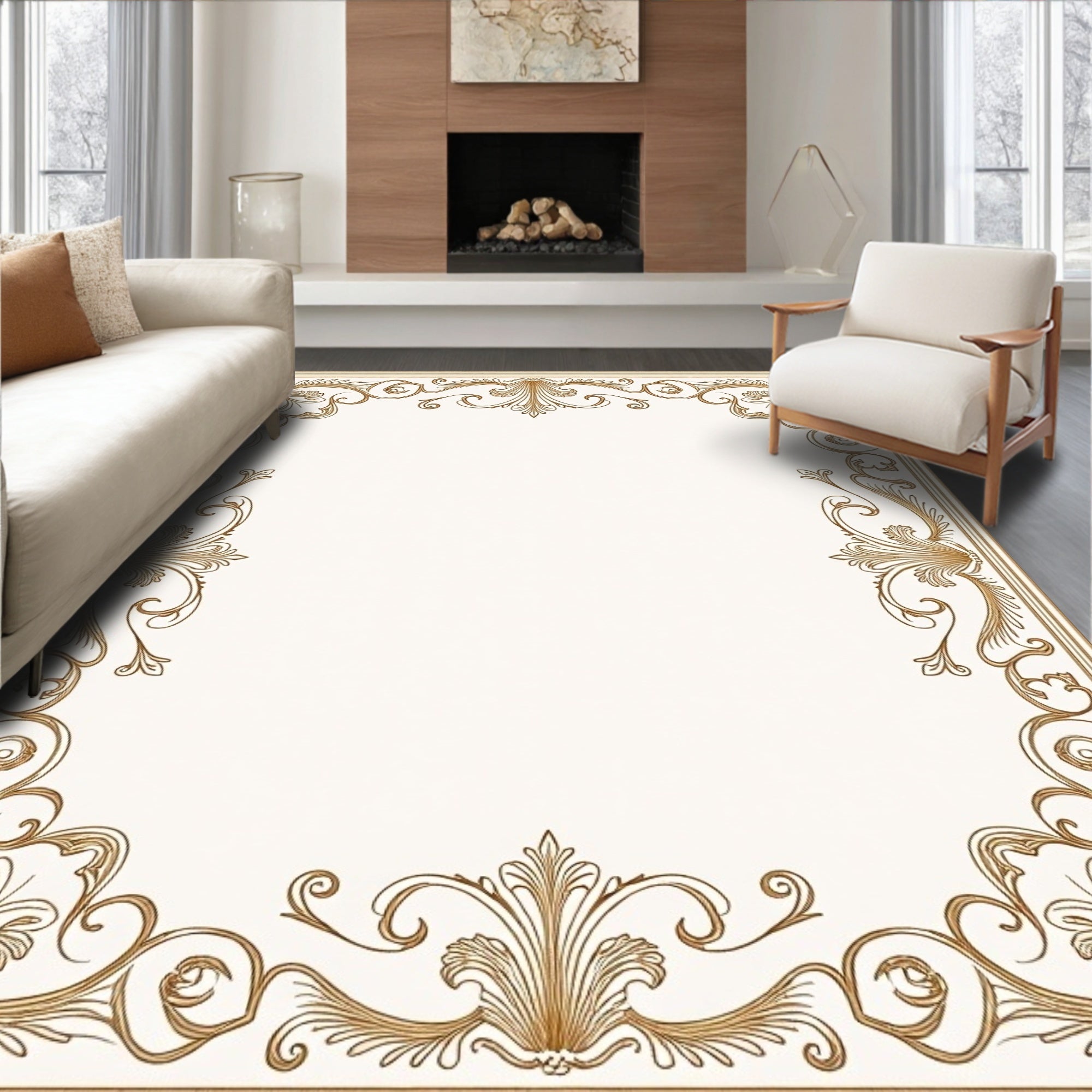 Antique Golden Acanthus Flourish Border Rug