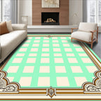 Mint Green Square Grid Ornate Border Rug
