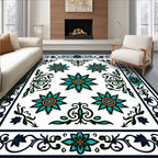 Teal Orange Starburst Floral Border Rug