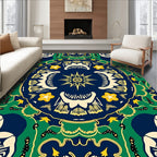 Navy Blue Yellow Floral Medallion Rug