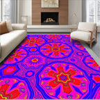 Vivid Magenta Blue Starburst Kaleidoscope Rug