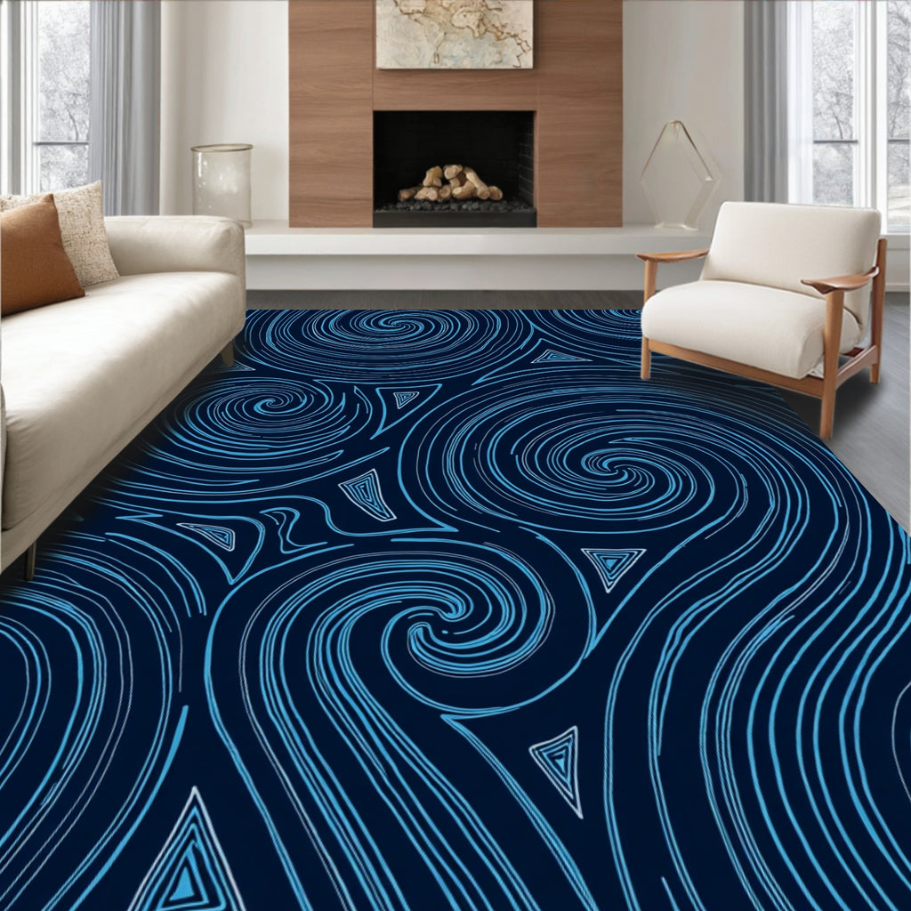 Deep Ocean Swirl Triangles Rug