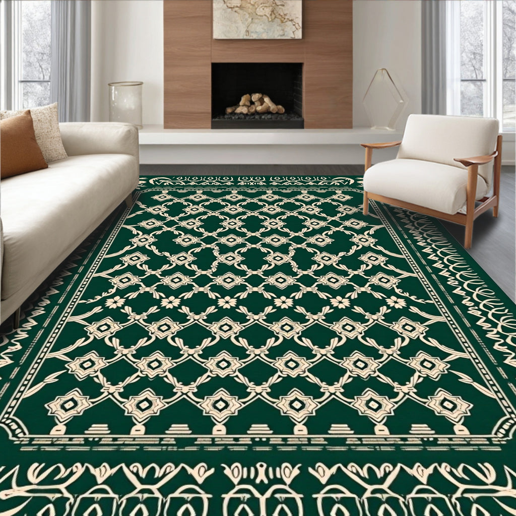 Emerald Ivory Intricate Floral Lattice Rug