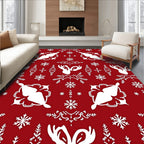 Crimson White Snowflake Reindeer Medallion Rug