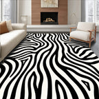 Black White Wavy Zebra Stripes Rug