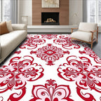 Crimson Floral Lattice Swirl Rug