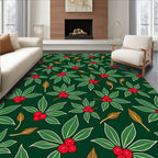 Deep Green Holly Berry Leaf Arrangement Rug