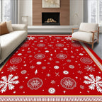 Bright Red Snowflake Medallion Collage Rug