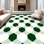 Emerald Green White Hexagon Grid Rug