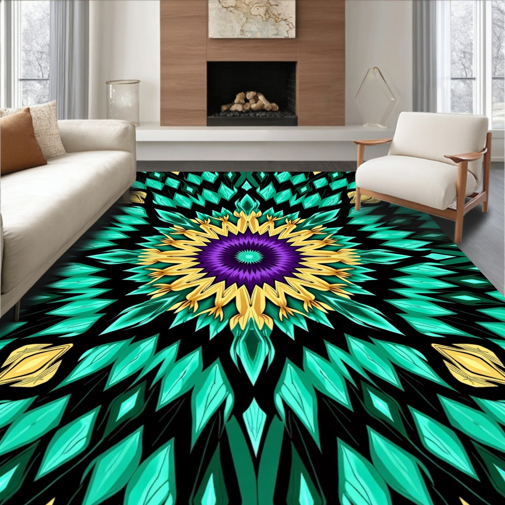 Vibrant Purple Gold Teal Starburst Rug