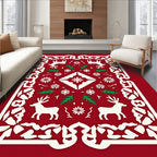 Crimson Reindeer Snowflake Festive Border Rug