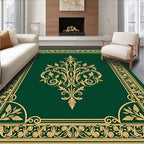 Emerald Green Gold Filigree Scrollwork Rug