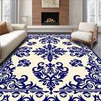 Navy Blue Damask Flourish Border Rug