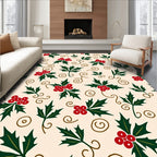 Red Holly Berry Vine Swirls Rug