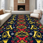 Festive Gold Trumpet Red Bow Snowflakes Rug