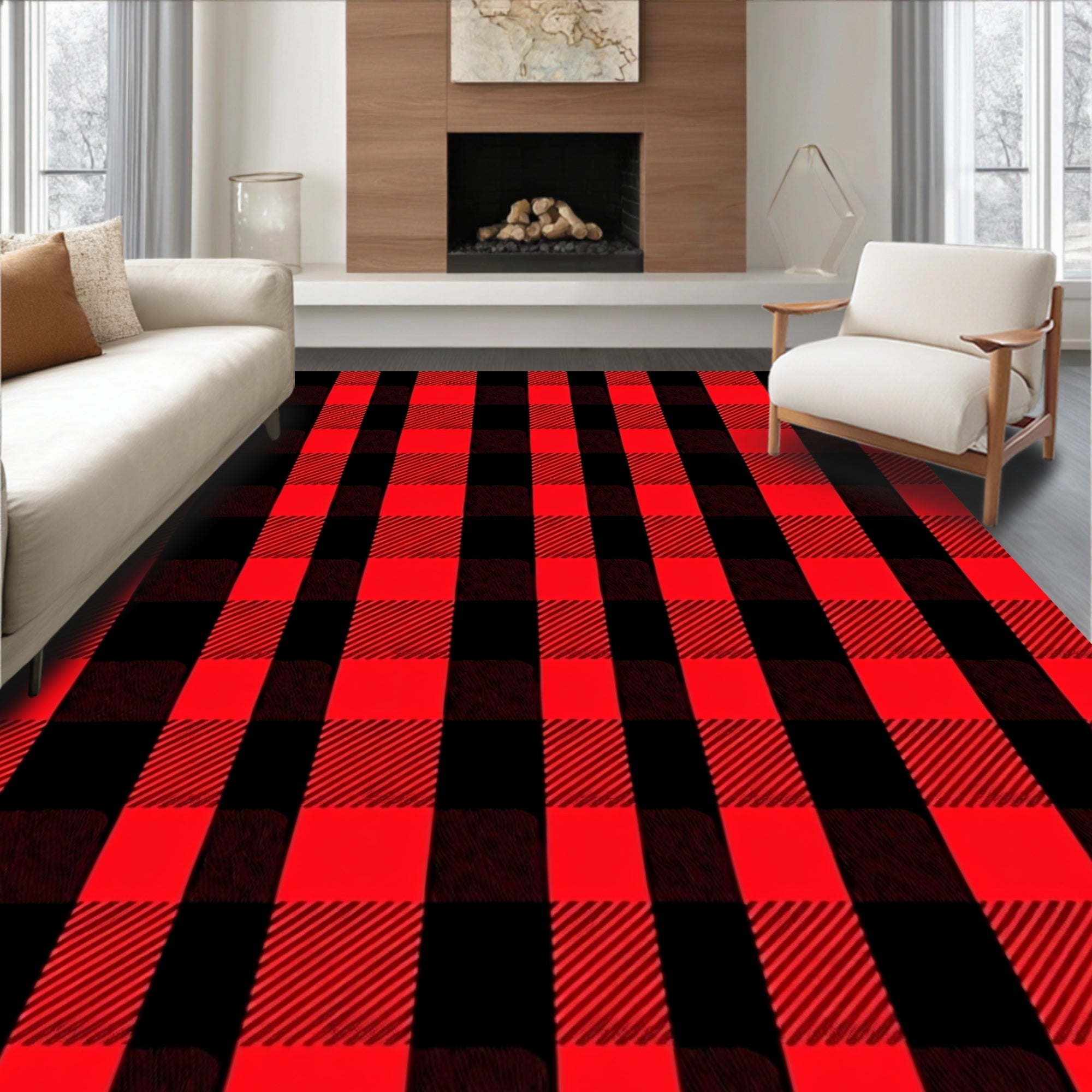 Red Black Buffalo Check Textile Rug