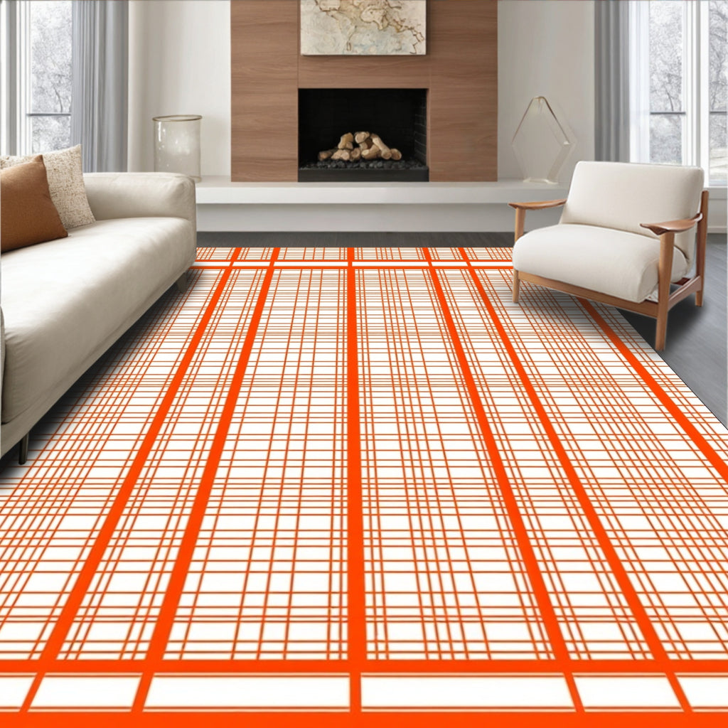 Bright Orange Plaid Grid Rug