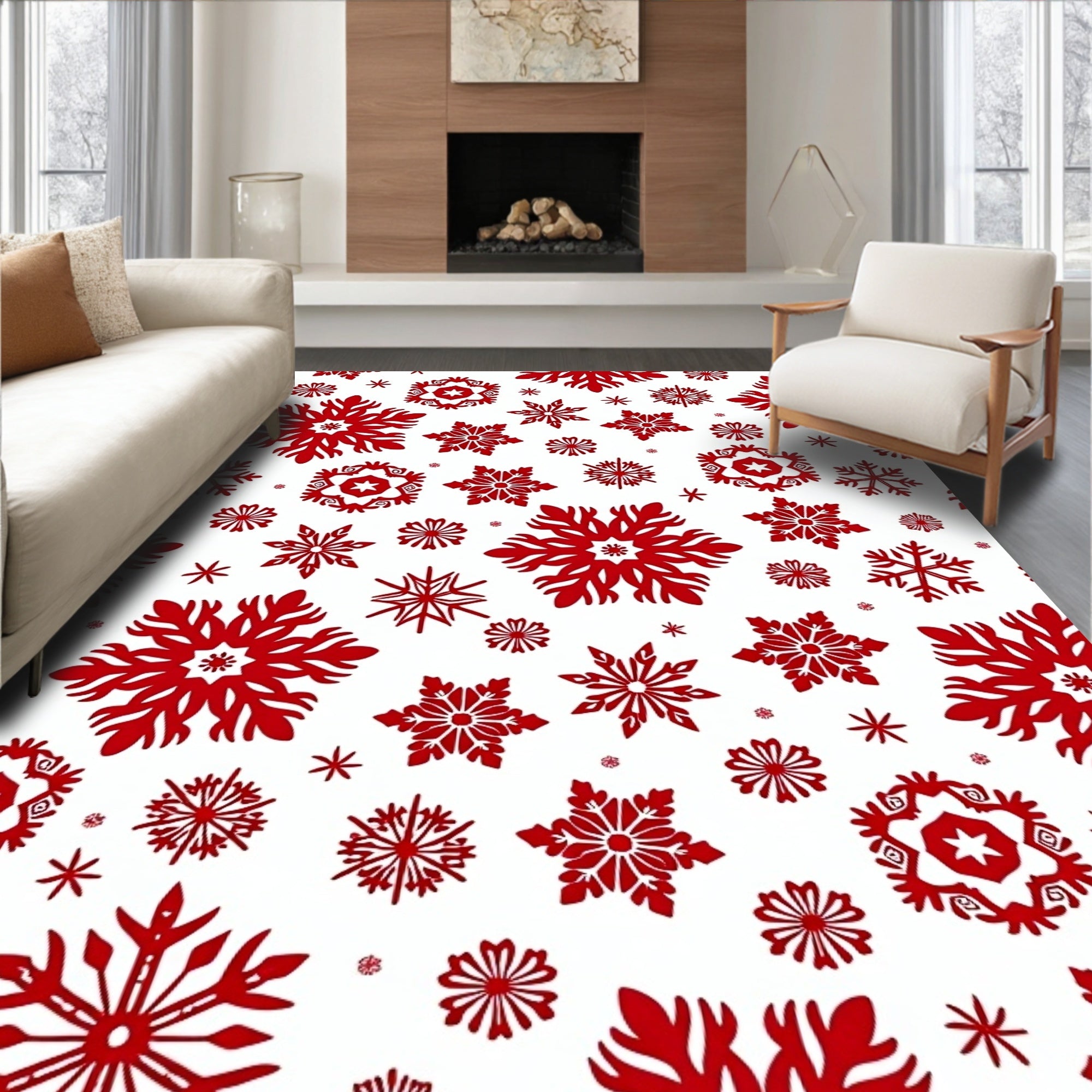 Crimson Snowflake Collage Repeating Arrangement Rug