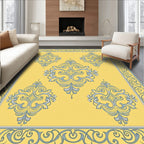 Pale Yellow Gray Damask Scroll Rug