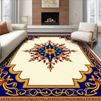 Elegant Navy Gold Floral Medallion Rug