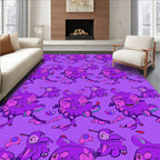 Whimsical Purple Cartoon Bird Creatures Rug