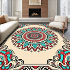 Coral Teal Bold Medallion Border Rug