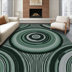 Muted Green Concentric Rings Stripes Rug