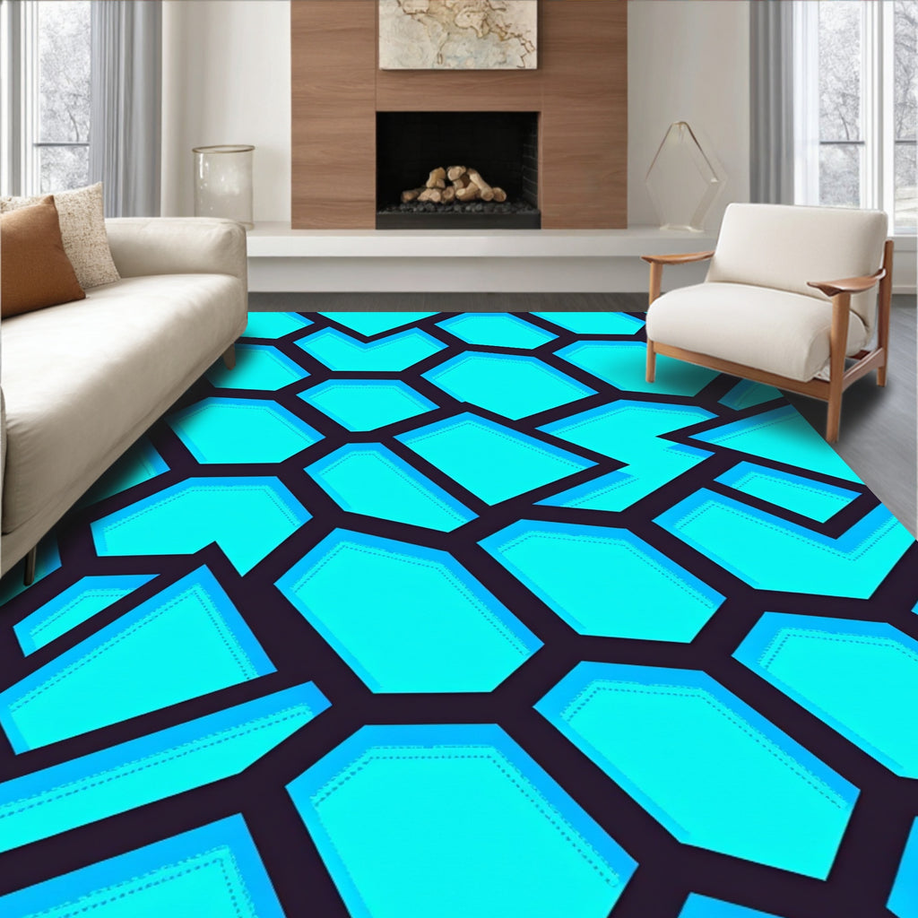 Vivid Aqua Shattered Hexagon Texture Rug