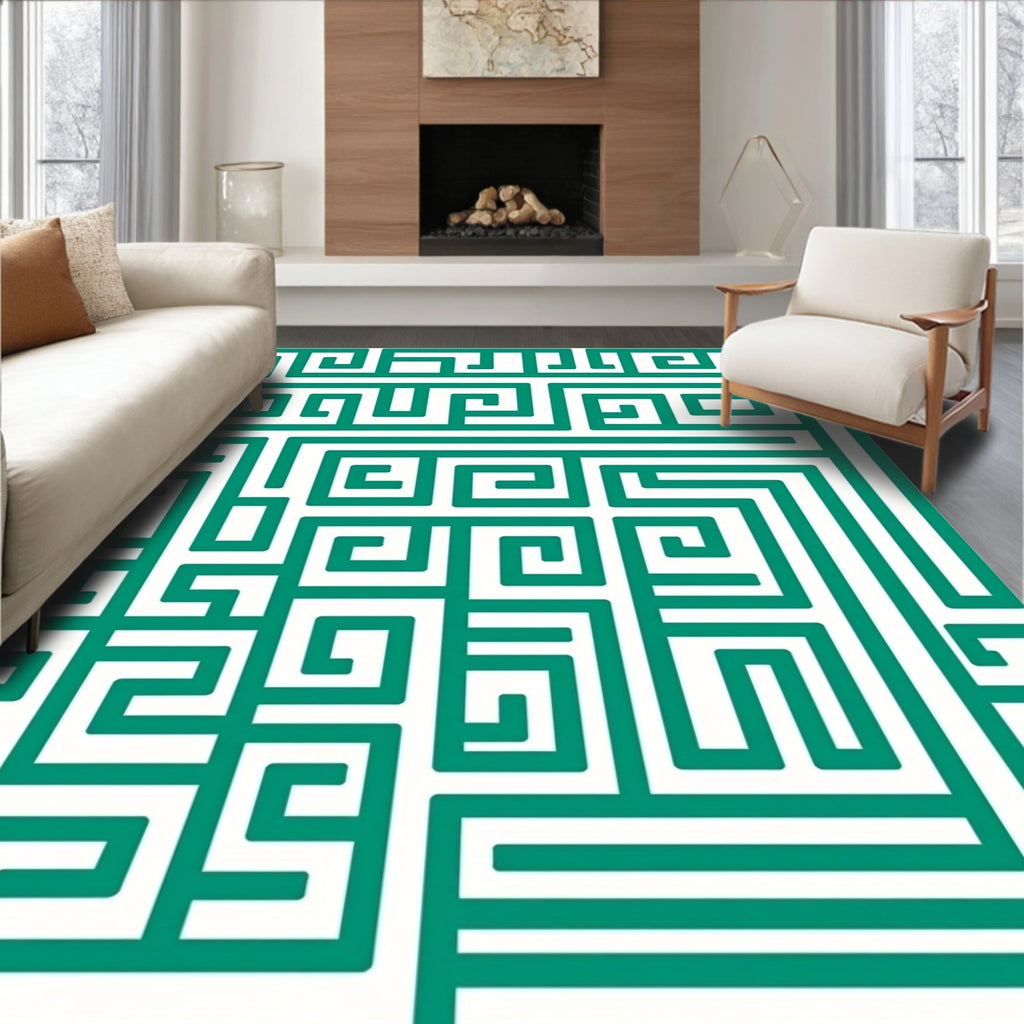 Teal Maze Geometric Labyrinth Rug