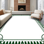 Dark Green Geometric Floral Border Rug