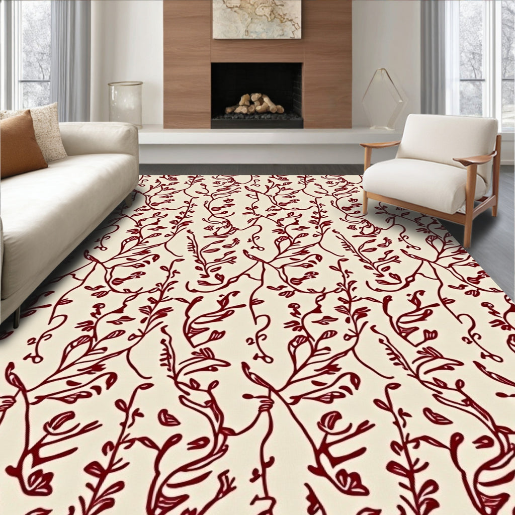 Deep Red Vine Scroll Rug