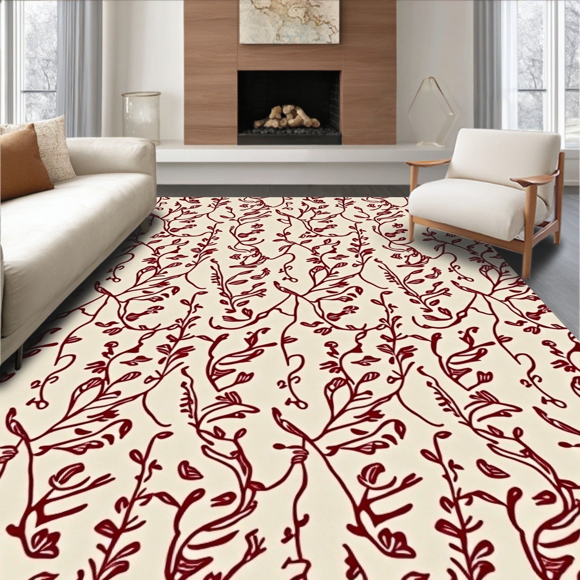 Deep Red Vine Scroll Rug
