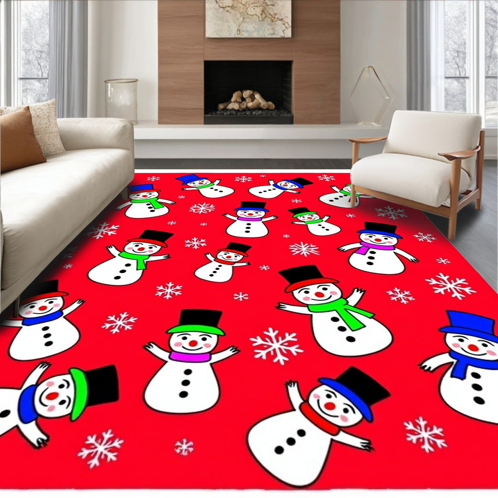 Cheery Snowmen Winter Wonderland Red Rug