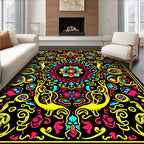 Bold Black Floral Medallion Vibrant Rug