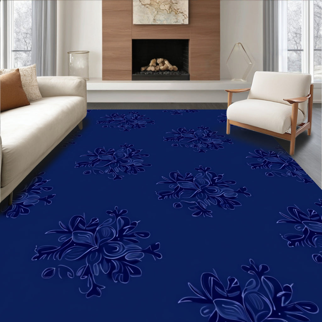 Deep Blue Floral Medallion Accents Rug