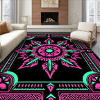 Bold Pink Teal Sunburst Geometric Rug