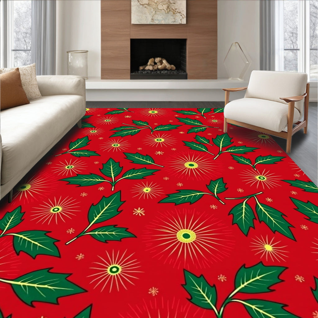 Festive Red Holly Starburst Design Rug