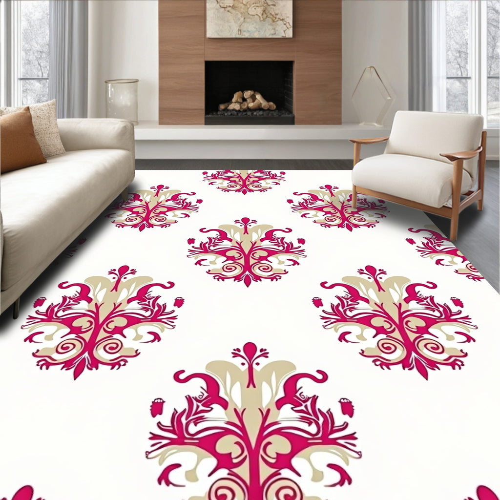 Crimson Gold Traditional Damask Rug