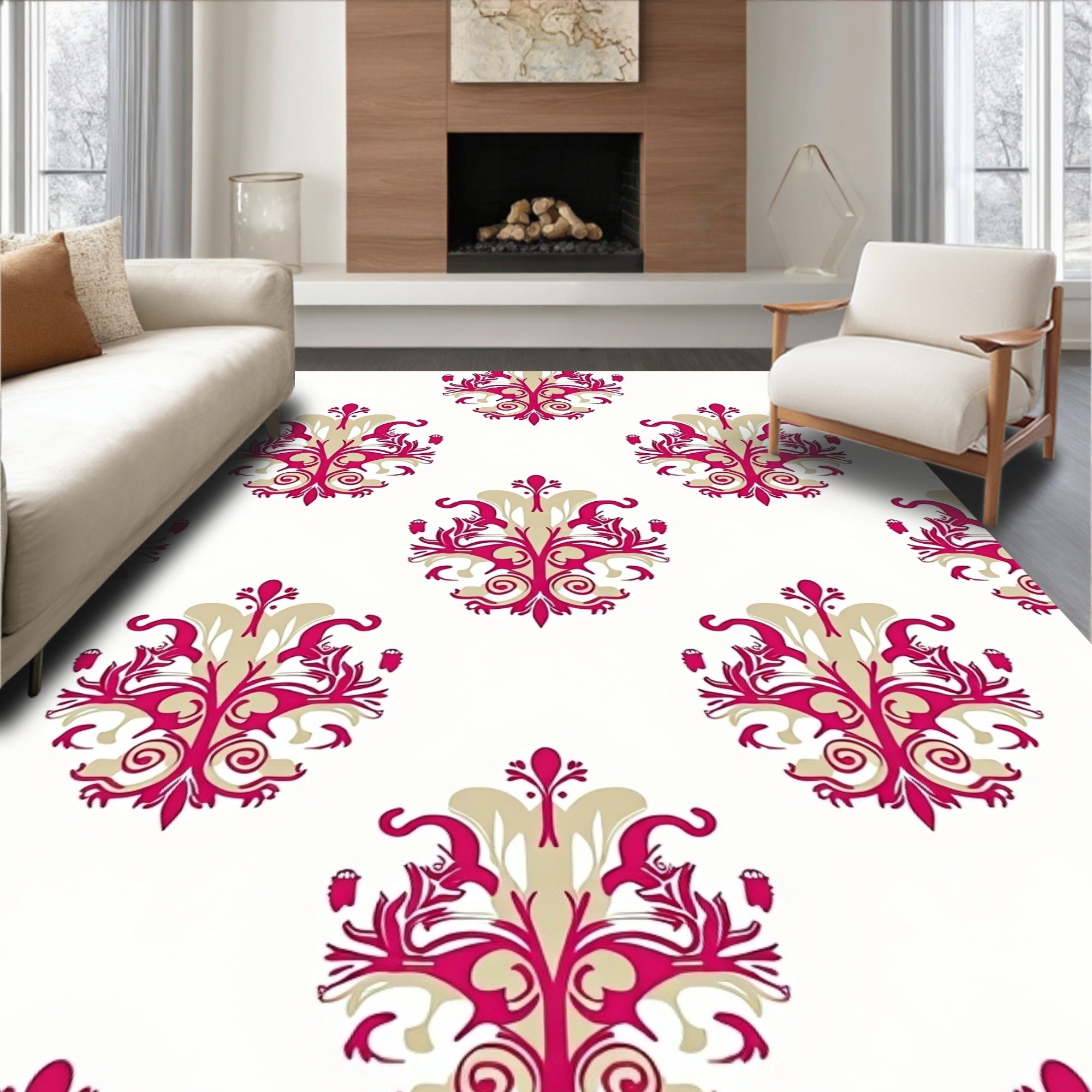 Crimson Gold Traditional Damask Rug